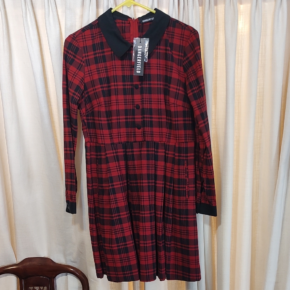Dangerfield Red and Black Plaid Long Sleeve Dress